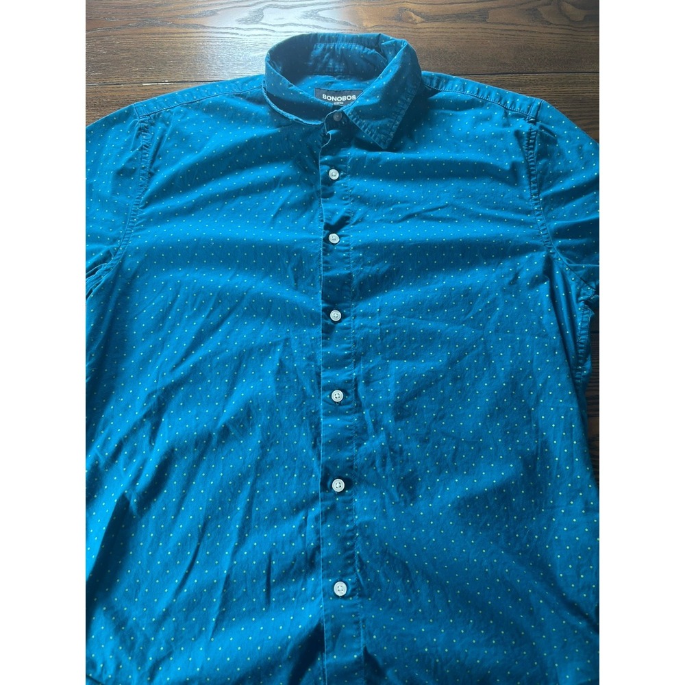 Bonobos Shirt Mens M Blue Polka Dot Short Sleeve Button Down Stretch